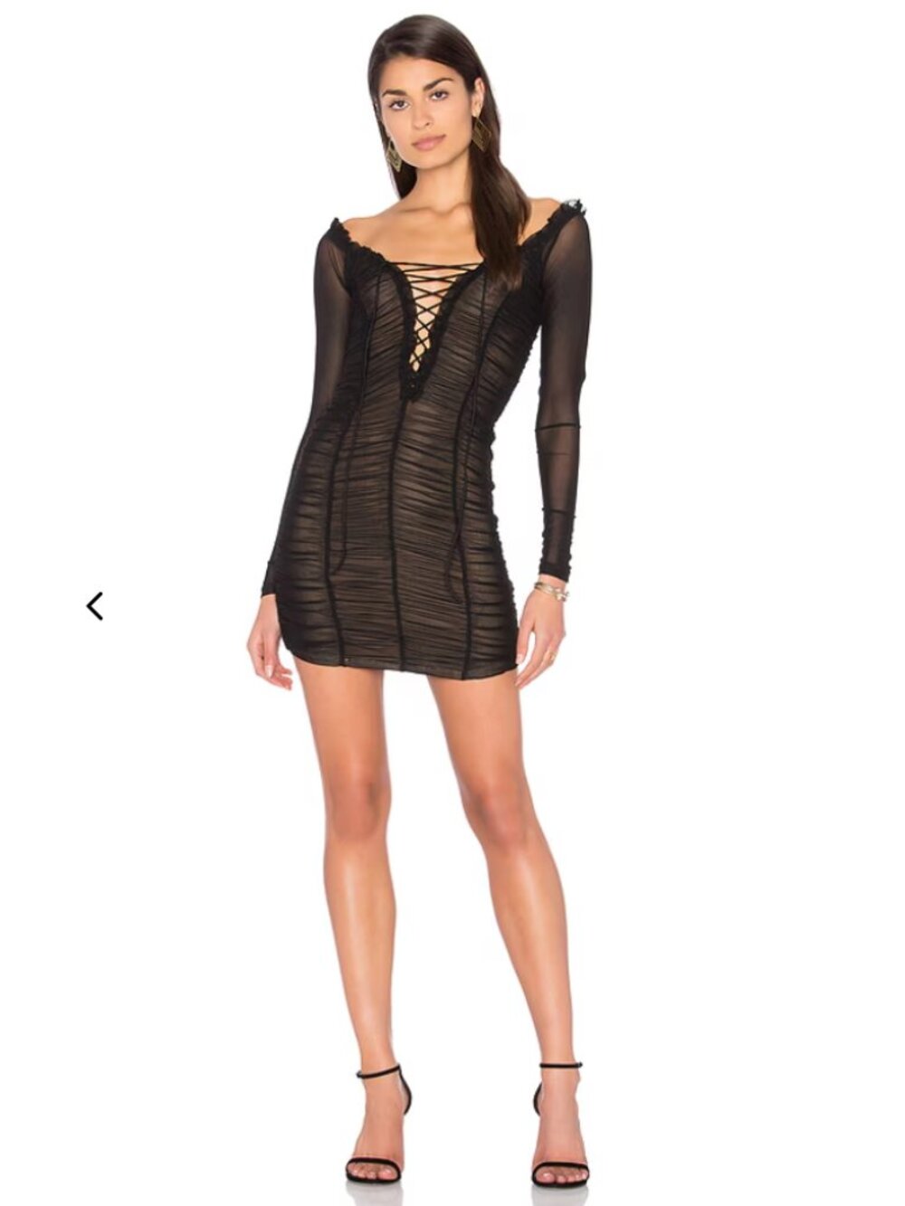 MAJORELLE Revolve Darling Dress | Ruched Mesh Long Sleeve Mini Dress | Size M
